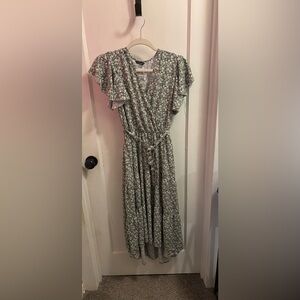 Floral Green Wrap Dress size large